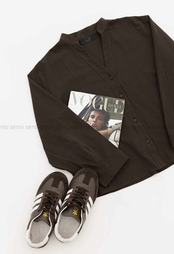 شومیز لینن یقه V کد 1005459